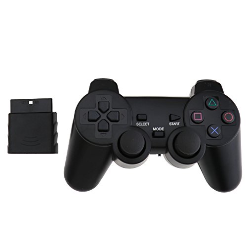 Mandos para PlayStation PS2 inalámbricos Dual Vibration, negro, 2 unidades