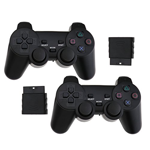 Mandos para PlayStation PS2 inalámbricos Dual Vibration, negro, 2 unidades