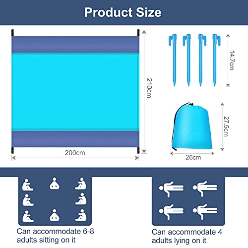 Manta Picnic, Manta de Picnic Impermeable Grande 210x200CM para 4-8 Personas,Esterilla Playa con 4 Clavos Fijos,Manta de playa Portátil,Alfombra de playa para Playa,Camping,Jardín,Senderismo,Viajes