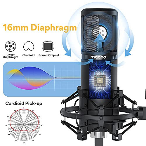 MAONO AU-PM421 Micrófono USB de Condensador para estudio, Kit de micrófono ordenador PC micrófono condensador de computadora para grabación, juegos,transmisión,YouTube