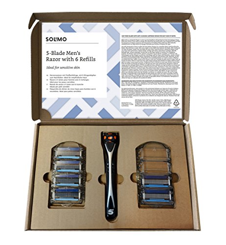 Marca Amazon- Solimo Maquinilla de afeitar de cinco hojas para hombre con 6 recambios
