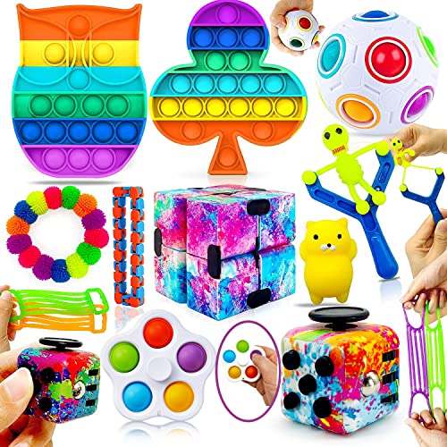 MarckersHome Ensemble de jouets agités Pack de jouets agités con Cube infini Pousser la bulle 14 piezas Autismo Alivio del estrés Anti-ansiedad sensorial apretar el aula Oficina Regalo niños adultos