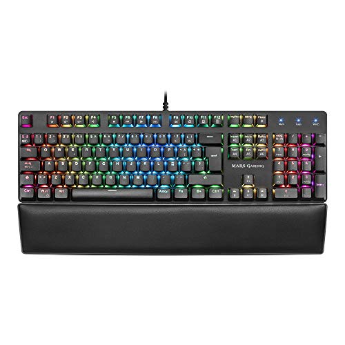 Mars Gaming MK5, teclado mecánico switch azul, RGB 16.8, software, reposamuñecas