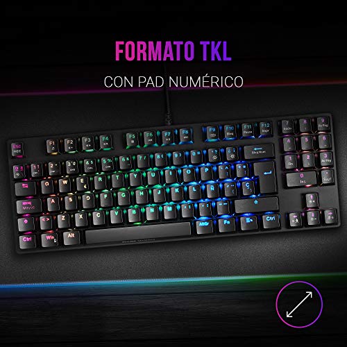 MARSGAMING MKREVOPRO, Teclado Gaming RGB Mecánico, TKL+ NUM, Switch Azul, ES