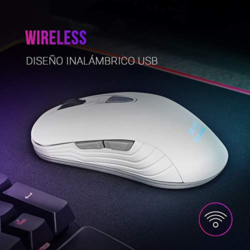 MARSGAMING MMW2W Ratón Gaming Inalámbrico, RGBFlow, 3200DPI, Soft-Touch, Blanco
