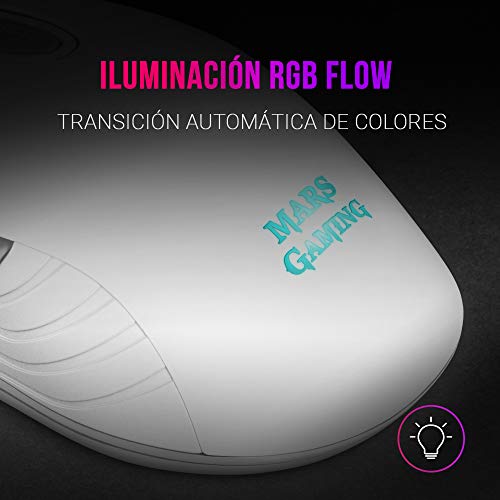 MARSGAMING MMW2W Ratón Gaming Inalámbrico, RGBFlow, 3200DPI, Soft-Touch, Blanco