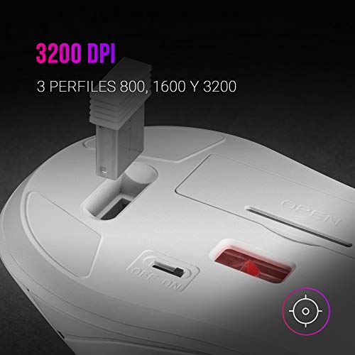 MARSGAMING MMW2W Ratón Gaming Inalámbrico, RGBFlow, 3200DPI, Soft-Touch, Blanco