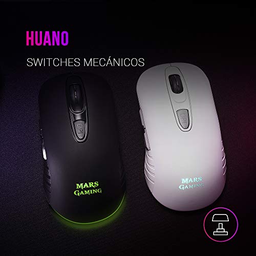 MARSGAMING MMW2W Ratón Gaming Inalámbrico, RGBFlow, 3200DPI, Soft-Touch, Blanco