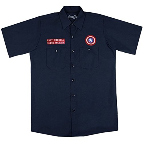 Marvel Captain America-Super Soldier Camisa de Trabajo para Hombre Marine L