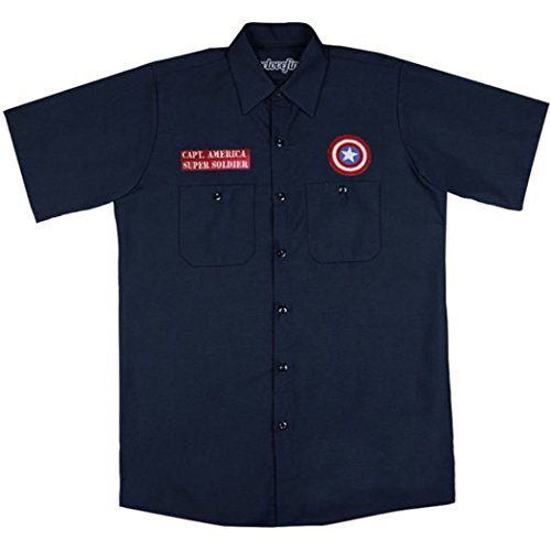 Marvel Captain America-Super Soldier Camisa de Trabajo para Hombre Marine M