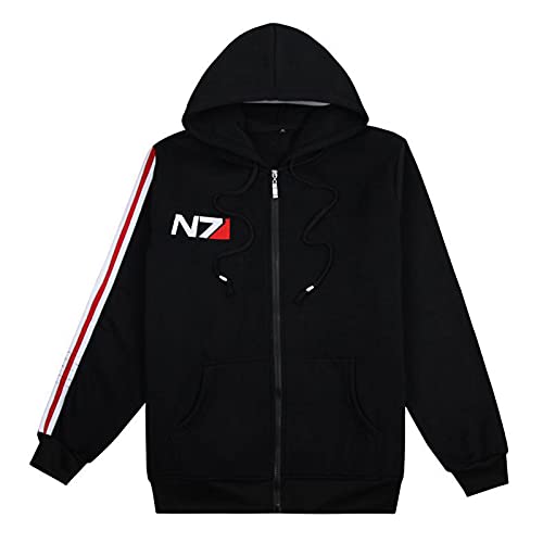 Mass Effect N7 Sudadera con Cremallera Hombre,Cosplay Abrigo De Manga Larga,Sudaderas Negras Basicas Hoodies Hombre Mujer