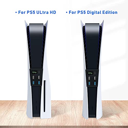 Mcbazel Hub USB para PS5 Playstation 5 Digital Edition/UHD Edition con 2 Puertos USB2.0, 2 Puertos USB3.0, 1 Puerto Tipo C- Negro