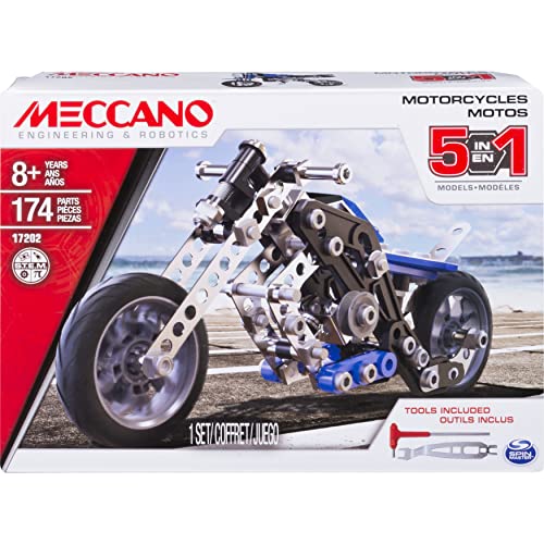 MECCANO - Juego de 5 Modelos de Moto, Piezas de Metal, 174, 6036044.