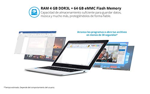 MEDION Classmate E11201 - Ordenador portátil para educación de 11,6" HD (Intel Celeron N3450, 4GB de RAM, 64GB eMMC, Intel HD Graphics, Windows 10 Pro Academic) Color Blanco - Teclado Qwerty Español