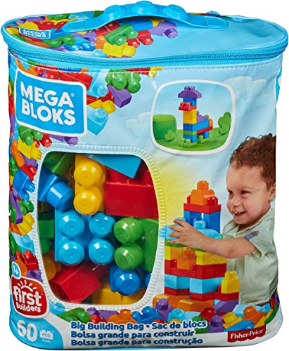 Mega Bloks Bolsa clásica con 60 bloques de construcción, juguetes bebés 1 año (Mattel DCH55)