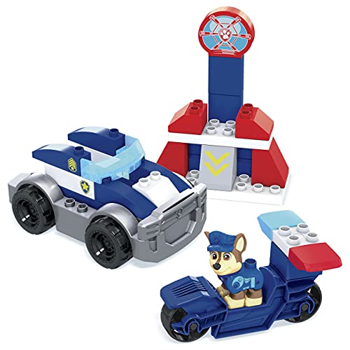 Mega Bloks Patrulla Canina Crucero de policía de Chase Bloques de construcción con personajes, juguete para niños +1 año, Mattel GYJ00