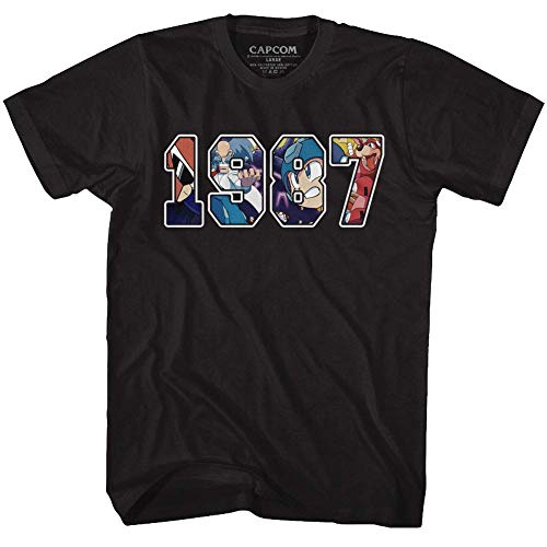 Mega Man Capcom Video Game 1987 Block Animated Collage Camiseta para adulto - Negro - Large