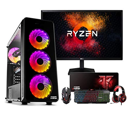 Megamania PC Gaming AMD Ryzen 5 Pro 5650G Ordenador de sobremesa 4.4GHz Turbo Six Core | 16GB DDR4 | SSD 480GB | Gráfica AMD Radeon Vega 7 Cores + Monitor 24" LED Full HD + Kit Gaming
