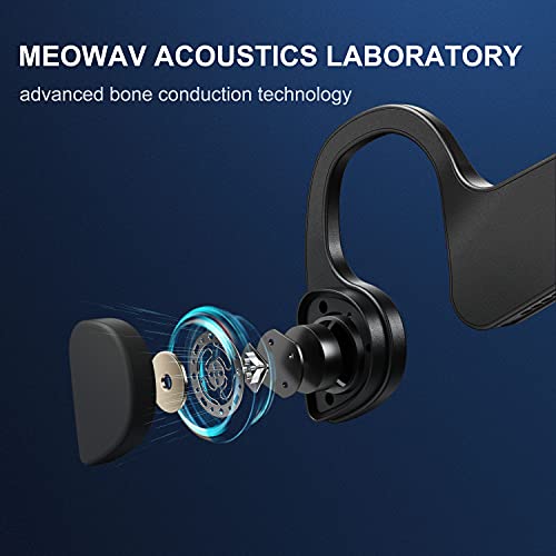 MEOWAV Auriculares Conduccion Osea Bluetooth 5.0 Cascos Deportivos Inalámbricos con Micrófonos IP68 Impermeable 16G Memoria 16 Horas Reproductor de MP3 (Black)