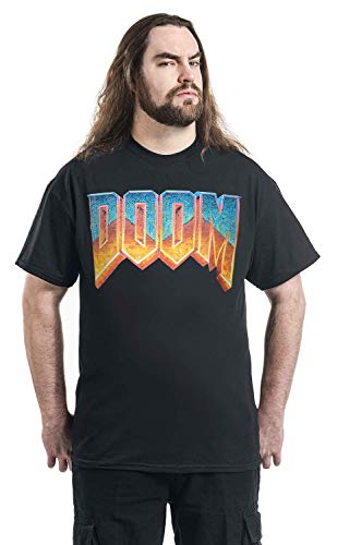 Meroncourt Doom Classic Logo Camiseta, Negro (, XXL para Hombre