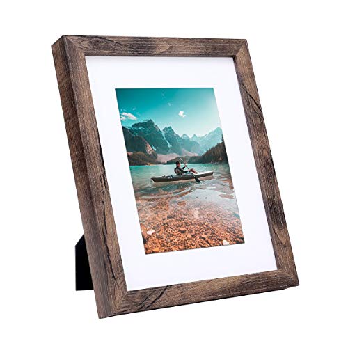 Metrekey Juego de 2 marcos de fotos de 20 x 25 cm, madera de nogal, para fotos de 13 x 18 cm, con paspartú, para colgar en la pared o de pie