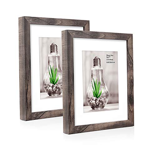 Metrekey Juego de 2 marcos de fotos de 20 x 25 cm, madera de nogal, para fotos de 13 x 18 cm, con paspartú, para colgar en la pared o de pie