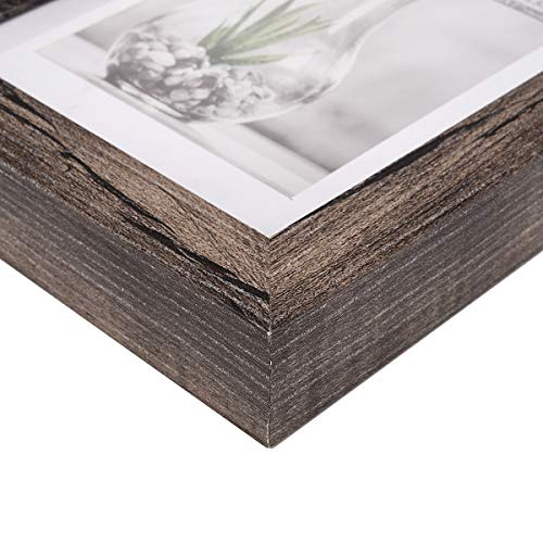 Metrekey Juego de 2 marcos de fotos de 20 x 25 cm, madera de nogal, para fotos de 13 x 18 cm, con paspartú, para colgar en la pared o de pie