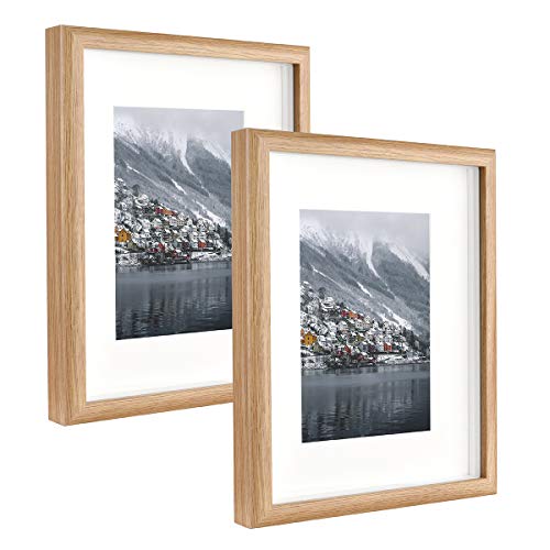 Metrekey Marco de fotos de 20 x 25 cm con cristal, caja 3D con paspartú para formatos de imagen de 13 x 18 cm, juego de 2 marcos de fotos amarillos para mesa y colgante de pared
