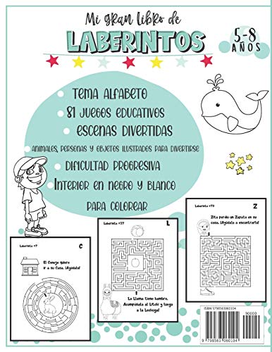 Mi Gran Libro de Laberintos para niños 5-8 años: Cuaderno con + de 80 Juegos educativos para divertirse con las palabras