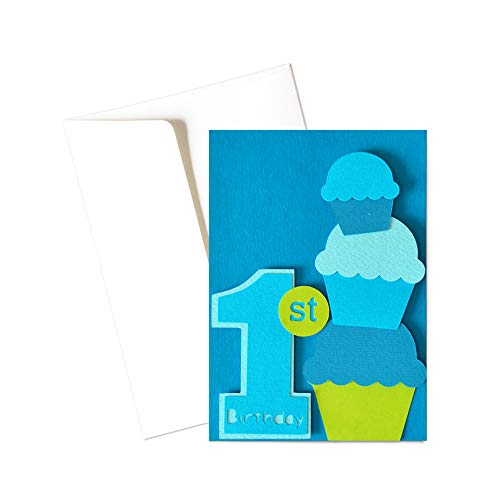 Mi primer cumpleaños - niño - tarjeta de felicitación y sobres (formato 15 x 10,5 cm) - vacío por dentro, ideal para su mensaje personal - totalmente artesanal.