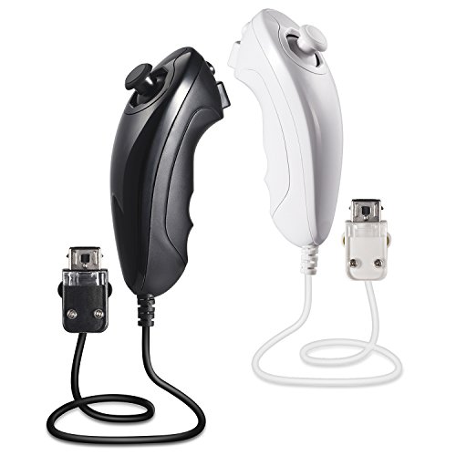 miadore - 2 mandos Nunchuck para Wii y consola Wii U, Wii Nunchuck Controller de repuesto para WII U videojuegos, color negro y blanco