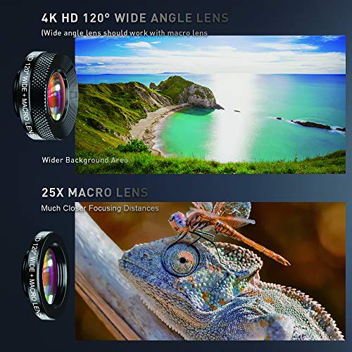 MIAO LAB Kits de lentes de teléfono - 22x teleobjetivo/lente ojo de pez de 205°/lente gran angular de 120°y lente macro/trípode y obturador remoto funciona con iPhone 11 Plus X XR Samsung Huawei