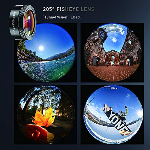 MIAO LAB Kits de lentes de teléfono - 22x teleobjetivo/lente ojo de pez de 205°/lente gran angular de 120°y lente macro/trípode y obturador remoto funciona con iPhone 11 Plus X XR Samsung Huawei