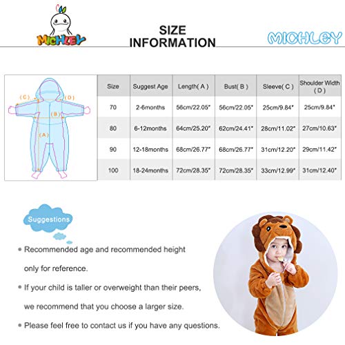 MICHLEY Bebé Mameluco Niños y Niñas Animales de Pelele Pijama León por 2-5 Meses