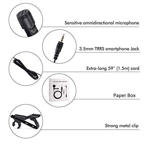 Micrófono de Solapa, omnidireccional lavalier Micrófono de Condensador de 5.6pies Audio Cables para Grabación Entrevista/Videoconferencia/Podcast/Dicción de Voz/Phone