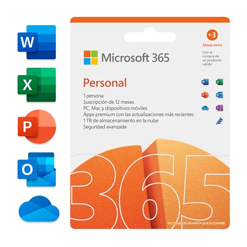 Microsoft 365 Personal | Apps Office 365 | PC/MAC/tableta/teléfono | 12+3 Meses + McAfee Total Protection 2022 | 6 Dispositivo | 12 Meses | PC/Mac/Android/Smartphones - Código de activación por email