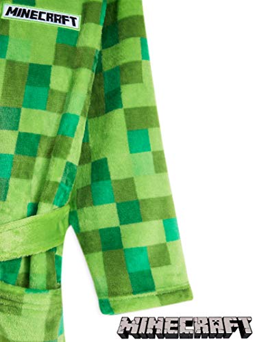 Minecraft Albornoz Niños con Capucha, Bata para Casa de Forro Polar Suave con Diseño Creeper, Regalos Originales para Niños y Adolescentes Edad 5-14 Años (Verde, 9-10 Años)