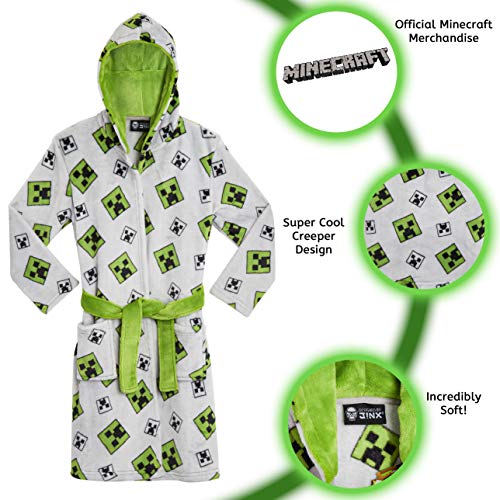 Minecraft Bata para Niños con Diseño Creeper, Batas de Estar por Casa de Forro Polar Suave con Capucha, Ropa de Dormir para Niño, Regalos Originales para Gamers Niños (5-6 años, Gris)