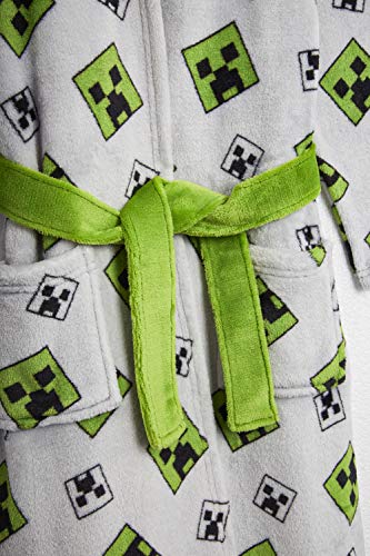 Minecraft Bata para Niños con Diseño Creeper, Batas de Estar por Casa de Forro Polar Suave con Capucha, Ropa de Dormir para Niño, Regalos Originales para Gamers Niños (5-6 años, Gris)