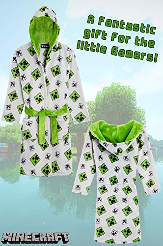 Minecraft Bata para Niños con Diseño Creeper, Batas de Estar por Casa de Forro Polar Suave con Capucha, Ropa de Dormir para Niño, Regalos Originales para Gamers Niños (5-6 años, Gris)