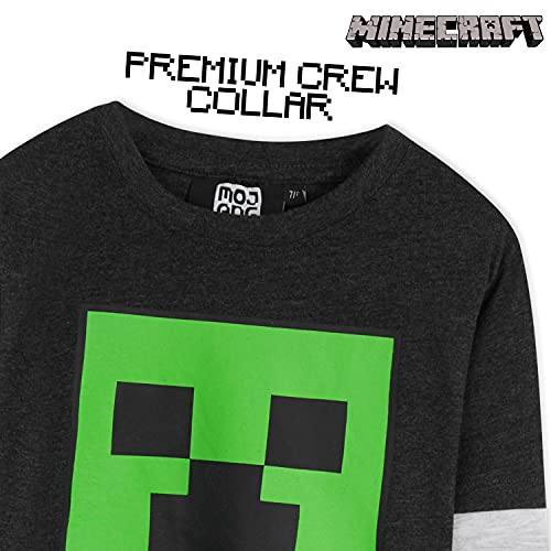 Minecraft Camiseta Niño, Camisetas Manga Larga Diseño Creeper y Mob, Ropa para Niño de Algodon, Regalos para Niños y Adolescentes (Negro/Gris, 11-12 años)