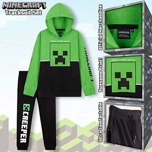 Minecraft Chandal Niño, Conjunto de 2 Piezas Sudadera con Capucha y Pantalon Chandal, Regalos para Niños y Adolescentes 5-14 Años (11-12 Años, Verde/Negro)