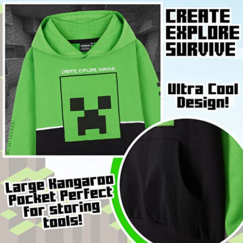 Minecraft Chandal Niño, Conjunto de 2 Piezas Sudadera con Capucha y Pantalon Chandal, Regalos para Niños y Adolescentes 5-14 Años (11-12 Años, Verde/Negro)