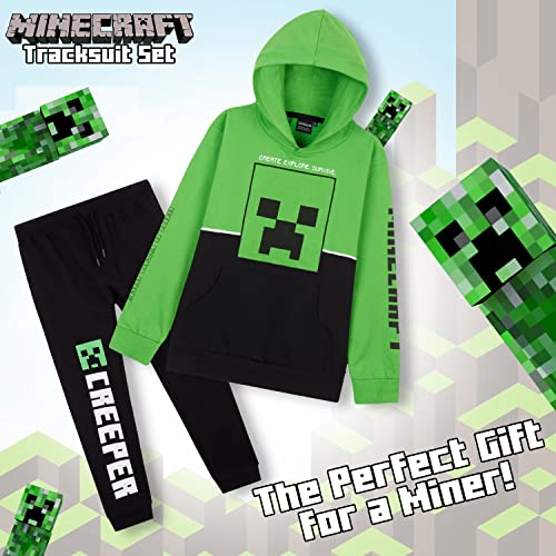 Minecraft Chandal Niño, Conjunto de 2 Piezas Sudadera con Capucha y Pantalon Chandal, Regalos para Niños y Adolescentes 5-14 Años (11-12 Años, Verde/Negro)