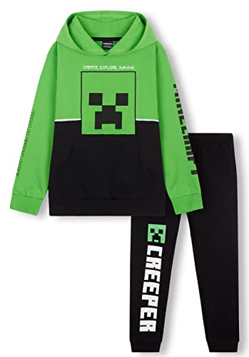 Minecraft Chandal Niño, Conjunto de 2 Piezas Sudadera con Capucha y Pantalon Chandal, Regalos para Niños y Adolescentes 5-14 Años (11-12 Años, Verde/Negro)