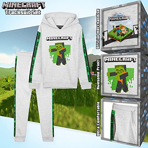 Minecraft Chandal Niño, Conjunto de 2 Piezas Sudadera con Capucha y Pantalon Chandal, Regalos Para Niños y Adolescentes 5-14 Años (7-8 Años, Gris)