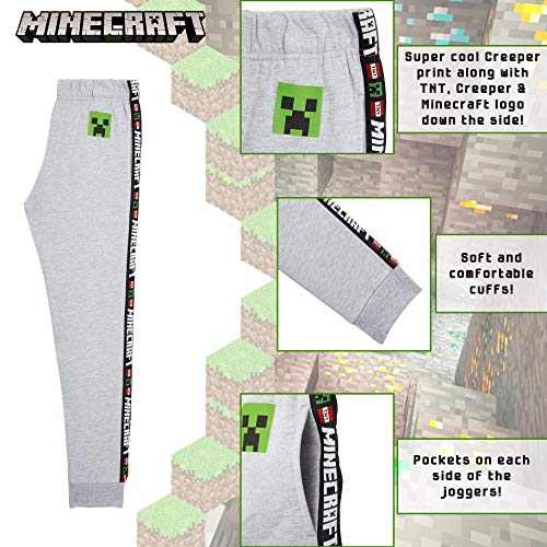 Minecraft Chandal Niño, Ropa Niño Deportiva, Pantalon Chandal en Color Gris o Negro, Pantalones Deporte Largos para Chicos, Regalos para Niños y Adolescentes Edad 5-14 Años (9-10 años, Gris)