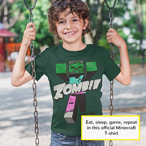 Minecraft Cuidado con los Zombis Camiseta de los Muchachos Verde 116 | PS4 PS5 Xbox PC Gamer Interruptor de Regalos, Idea Regalo para los niños