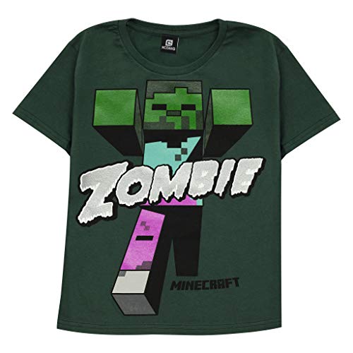 Minecraft Cuidado con los Zombis Camiseta de los Muchachos Verde 116 | PS4 PS5 Xbox PC Gamer Interruptor de Regalos, Idea Regalo para los niños