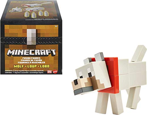 Minecraft Dungeons Lobo Figura de fusión, cofre con juguete con accesorios, regalo para niños +6 años (Mattel GVV16)